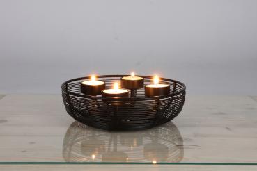 Adventskranz Metallschale schwarz Ø 20,5cm mit 4 Teelichtern